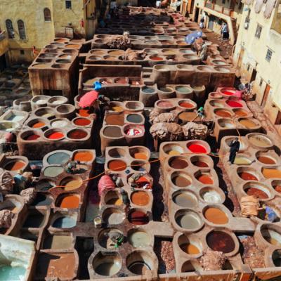 Výroba koží vo Feze.