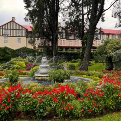 Čajová oblasť v Nuwara Eliya a hotel v koloniálnom štýle.
