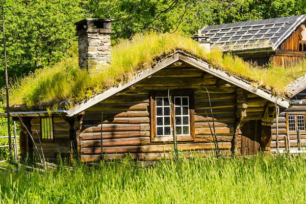Chata s trávnikom na streche