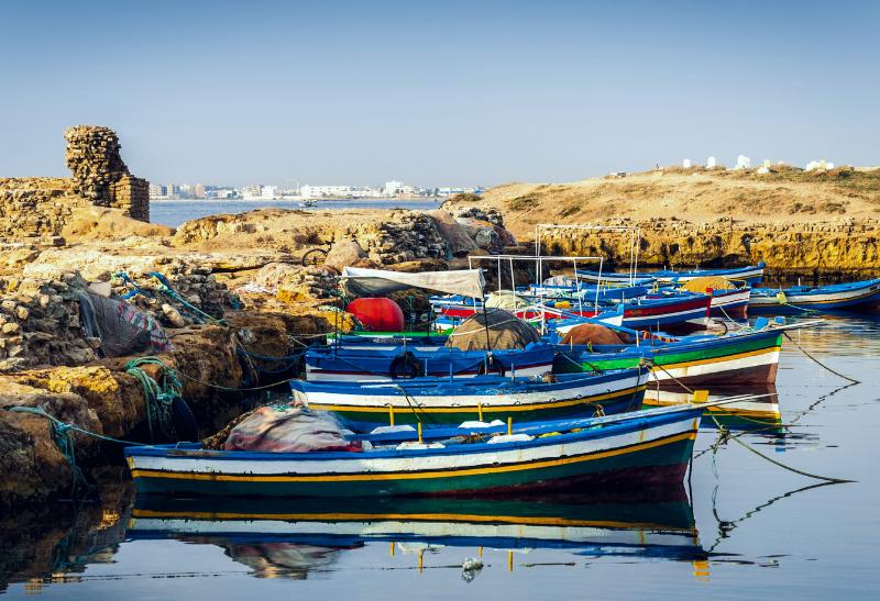 Modré lode pri pobreží Mahdie.