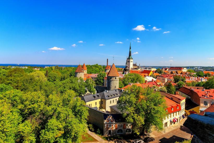 Historické mesto Tallinn s domami a parkom.