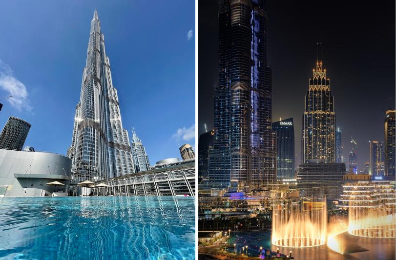 Dubajská fontána a najvyššia veža sveta - Burj Khalifa. SAE