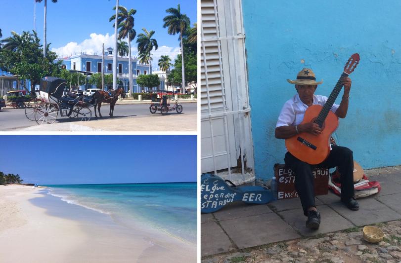 Hrajúci Kubánec, piesková pláž vo Varadere a koloniálne mesto Cienfuegos.