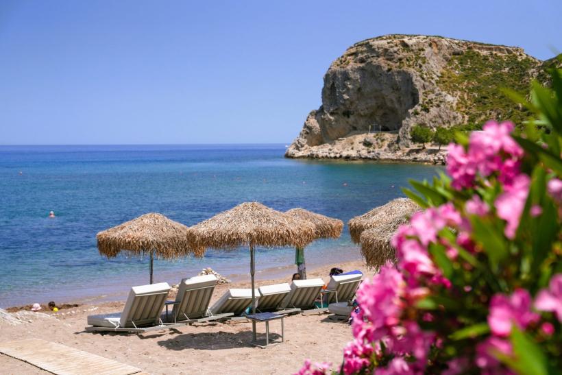 Pohľad na pláž hotela Porto Angeli, Rodos