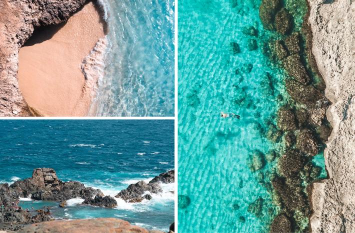 Koláž fotiek - prírodný morský bazén Natural Pool. Aruba