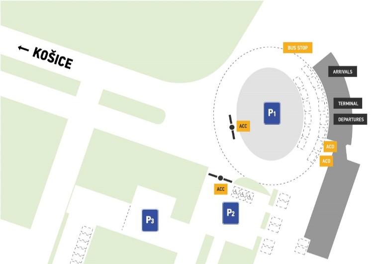 mapa parkoviska na letisku Košice