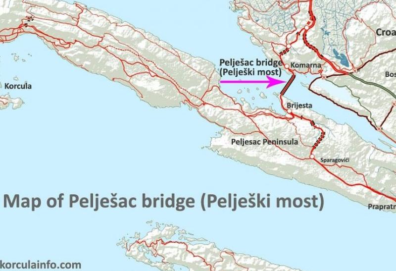 Mapa - most Pelješac
