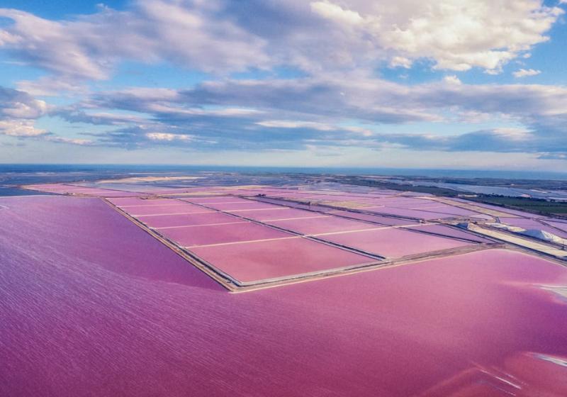 Ružové soľné pláne Aigues-Mortes vo Francúzsku.