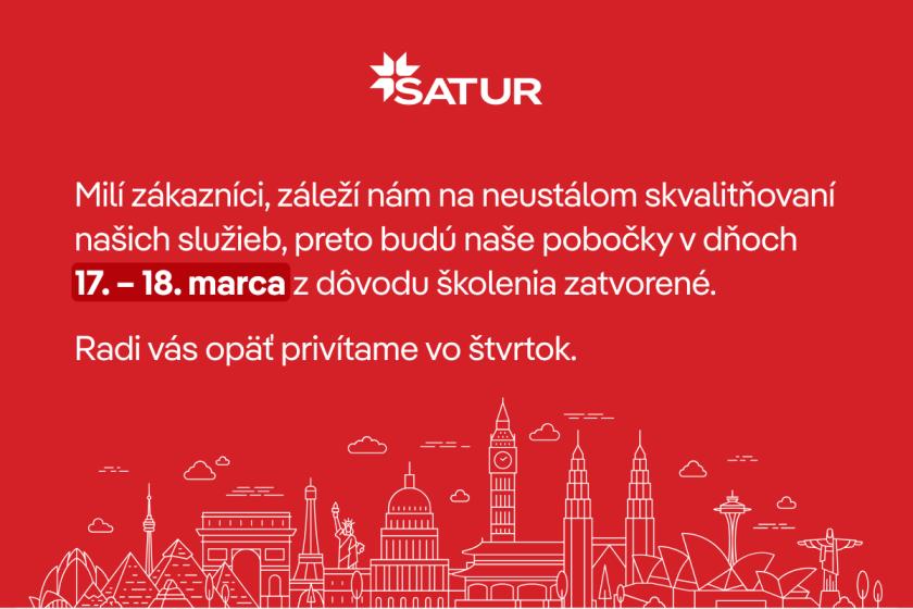 Pobočky budú v dňoch 17.-18. marca z dôvodu školenia zatvorené