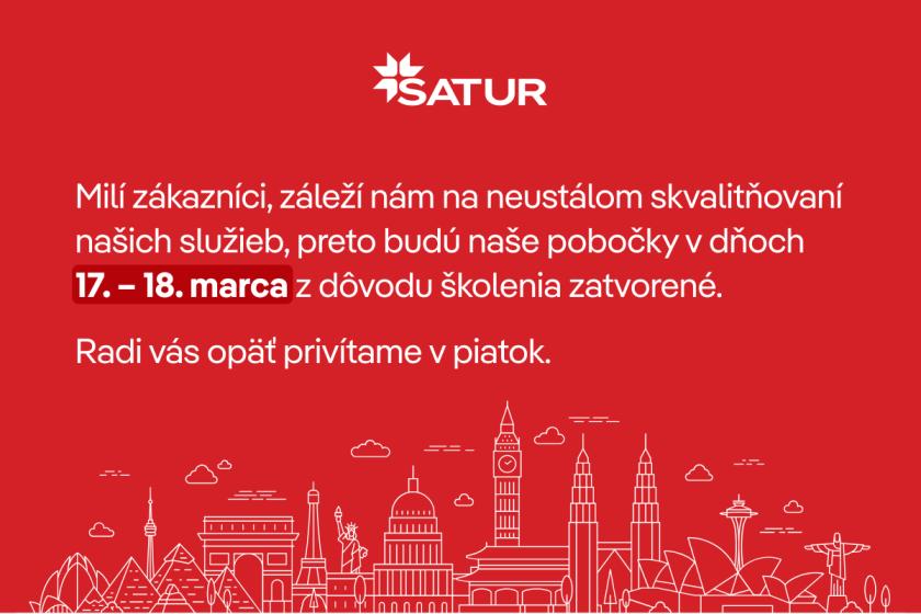 Pobočky budú v dňoch 17.-18. marca z dôvodu školenia zatvorené