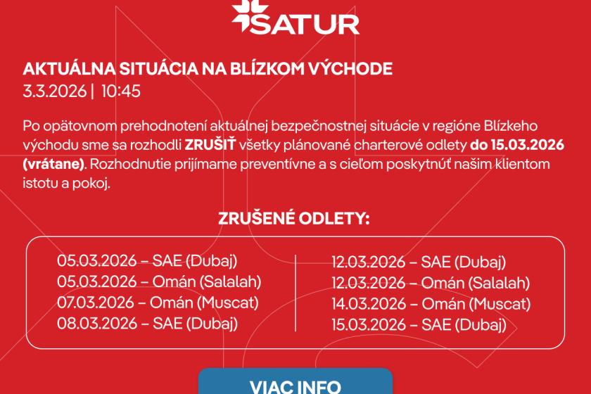 Aktuálne informácie o odletoch do regiónu Blízkeho východu