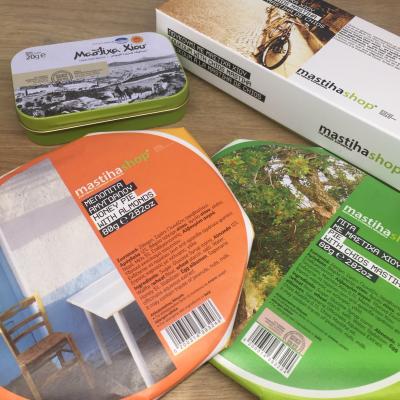 Zabalené sladkosti z mastichy.