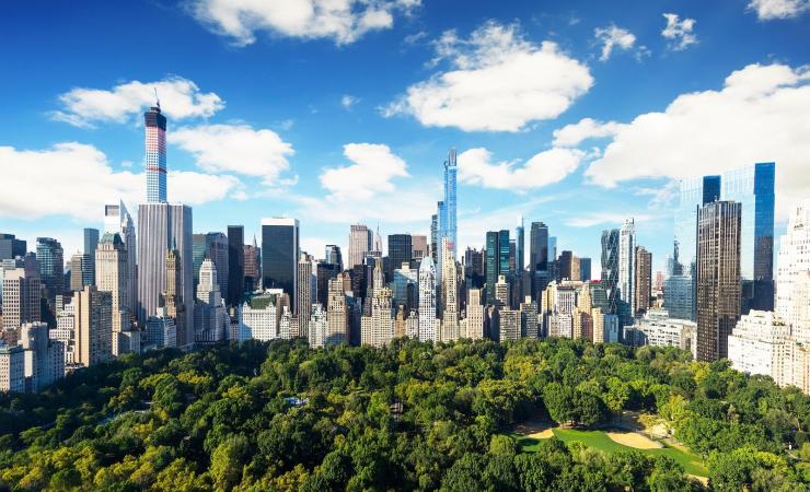 Pohľad na Central park a budovy New Yorku